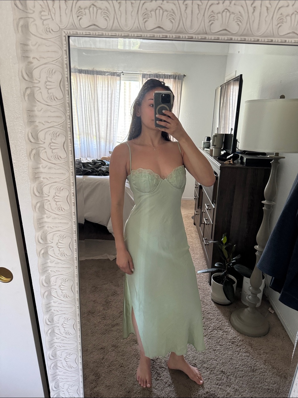 Princess Polly Mint Green Lace-Trim Slip Midi Dress